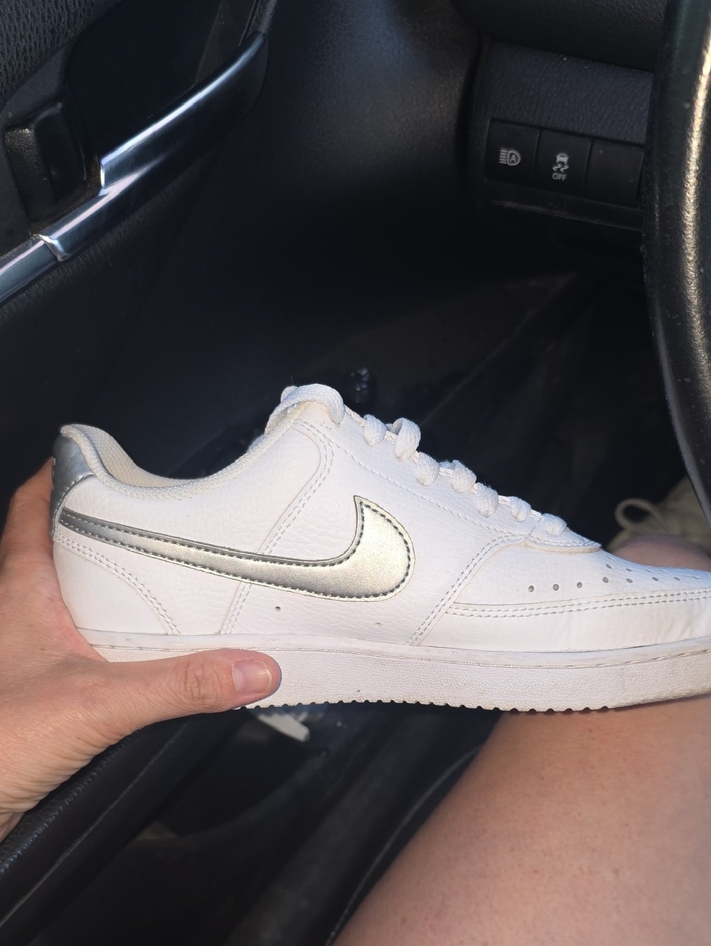 Nike White Sneaker with Silver Swoosh Worn Once